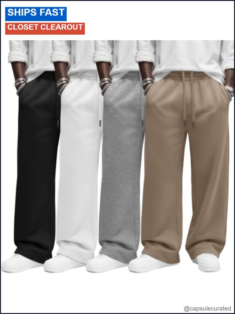 4 Pack Men's Baggy Wide Leg Sweatpants with Drawstring Cotton Spandex
